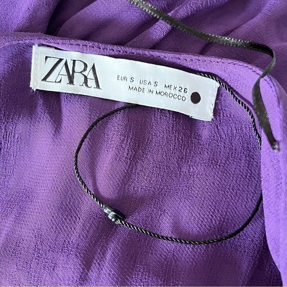 Zara Purple Jacquard Pleated Puff Sleeve Midi Dress Size S - Picture 12 of 16